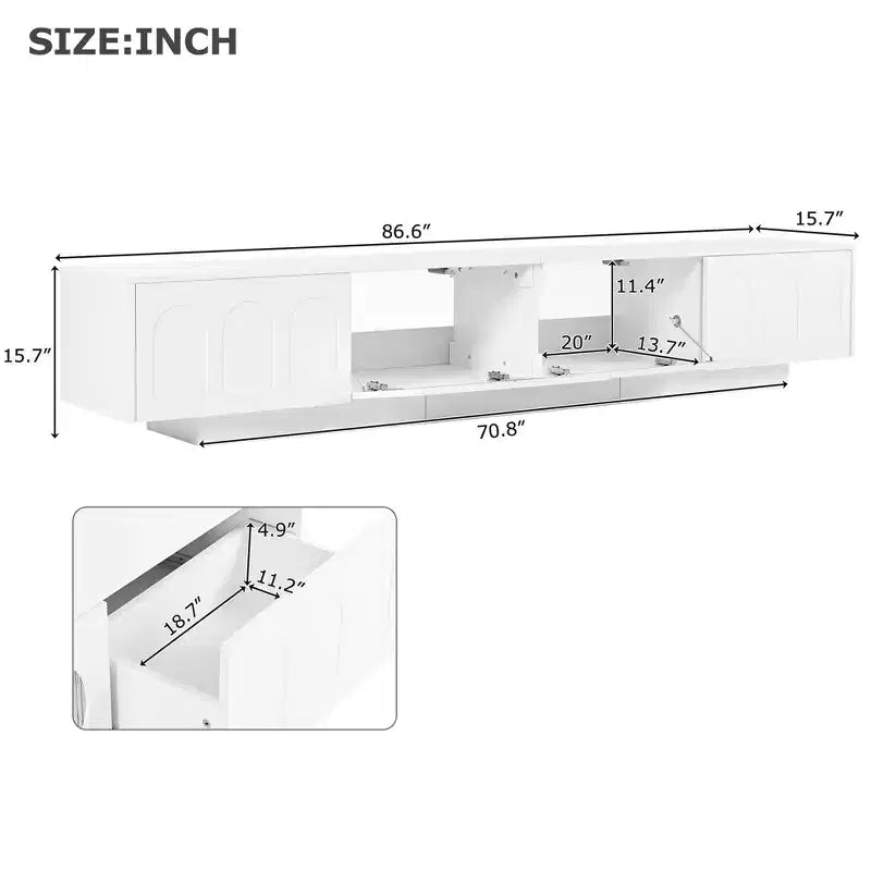 Mueble de TV o televisor CLIHOME para centros de entretenimiento de hasta 95'', consola multimedia funcional con puertas de gabinete arqueadas