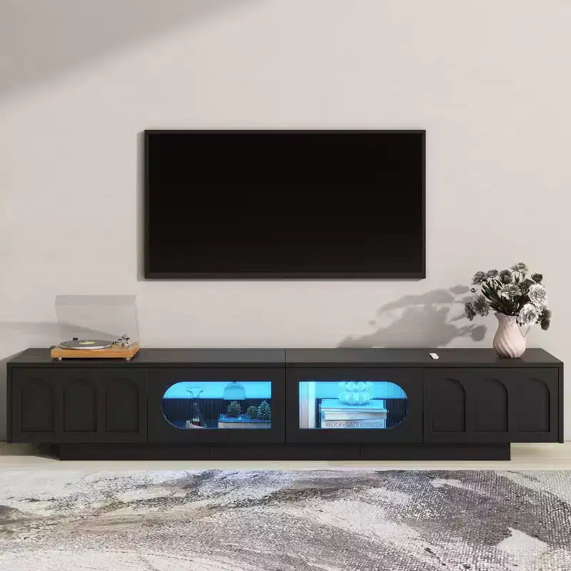 Mueble de TV o televisor CLIHOME para centros de entretenimiento de hasta 95'', consola multimedia funcional con puertas de gabinete arqueadas