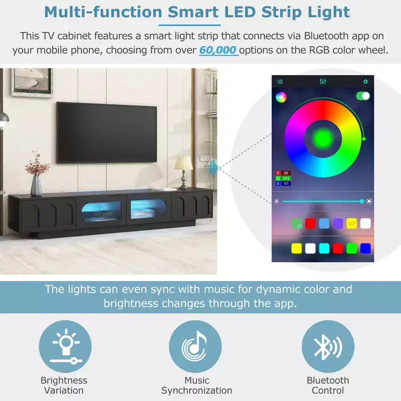 Mueble de TV o televisor CLIHOME para centros de entretenimiento de hasta 95'', consola multimedia funcional con puertas de gabinete arqueadas
