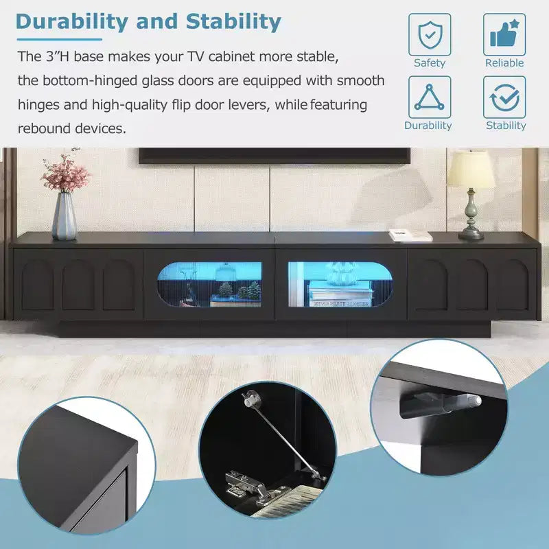 Mueble de TV o televisor CLIHOME para centros de entretenimiento de hasta 95'', consola multimedia funcional con puertas de gabinete arqueadas