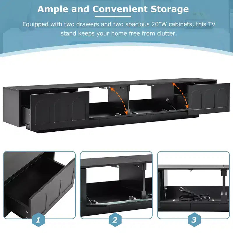 Mueble de TV o televisor CLIHOME para centros de entretenimiento de hasta 95'', consola multimedia funcional con puertas de gabinete arqueadas