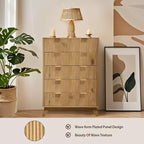 Cómoda acanalada de 5 cajones para dormitorio, cómoda alta moderna de 119 cm, organizador de cajones de madera para dormitorio, sala de estar, pasillo, entrada