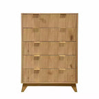 Cómoda acanalada de 5 cajones para dormitorio, cómoda alta moderna de 119 cm, organizador de cajones de madera para dormitorio, sala de estar, pasillo, entrada