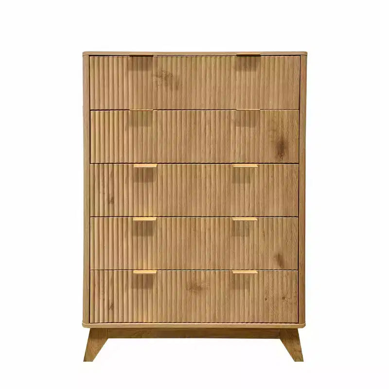 Cómoda acanalada de 5 cajones para dormitorio, cómoda alta moderna de 119 cm, organizador de cajones de madera para dormitorio, sala de estar, pasillo, entrada