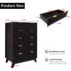Cómoda acanalada de 5 cajones para dormitorio, cómoda alta moderna de 119 cm, organizador de cajones de madera para dormitorio, sala de estar, pasillo, entrada