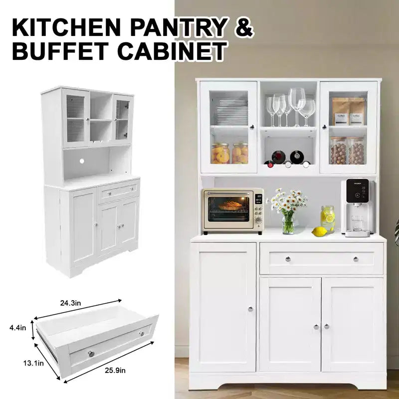 67.9 Mueble de despensa alto para cocina, armario de almacenamiento independiente con cajón, mueble de cocina con soporte para microondas, mueble de bar de café