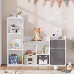 GustoWave Estantería Infantil 44.1in Ancho Almacenamiento de Juguetes Organizador Librería Blanca Cojín de Asiento Banco de Almacenamiento de Madera de 6 Cubículos 2 Cajones Estante Armario para Niños Pequeños