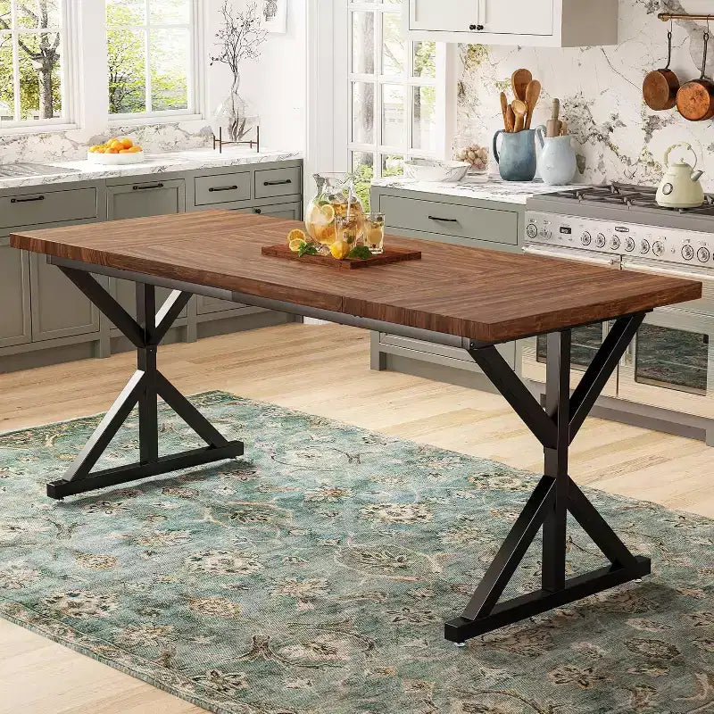 Mesa de comedor Dyonery Farmhouse para 6-8 personas, 70.8 pulgadas, rectangular, de madera, Nogal/Negro