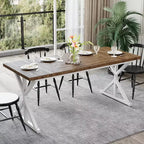 Mesa de comedor Dyonery Farmhouse para 6-8 personas, 70.8 pulgadas, rectangular, de madera, Nogal/Negro