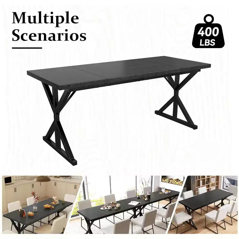 Mesa de comedor Dyonery Farmhouse para 6-8 personas, 70.8 pulgadas, rectangular, de madera, Nogal/Negro
