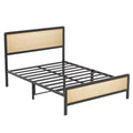 CuisinSmart Bed Frame with Rattan Headbaord & Footboard, Boho Bed Frame with Heavy-duty Metal Slat Supports, No Box Spring Needed