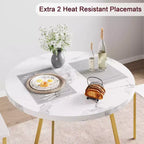 Juego de comedor redondo de 3 piezas para 2 personas, juego de mesa de cocina con 2 sillas tapizadas, estructura de metal y tablero con vetas de madera, muebles de comedor para cocina