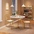 Juego de comedor redondo de 3 piezas para 2 personas, juego de mesa de cocina con 2 sillas tapizadas, estructura de metal y tablero con vetas de madera, muebles de comedor para cocina