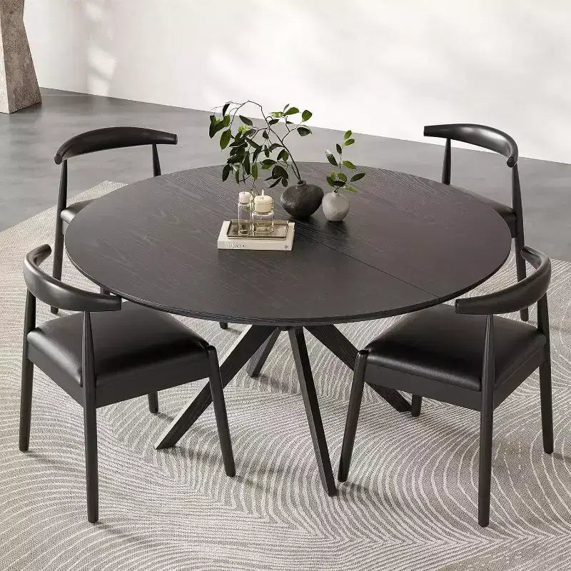 PexFix 47.2 Mesa de comedor redonda de madera maciza para 4-6 personas, mesas de comedor modernas de estilo rústico para cocina, comedor, restaurante, negro