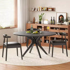 PexFix 47.2 Mesa de comedor redonda de madera maciza para 4-6 personas, mesas de comedor modernas de estilo rústico para cocina, comedor, restaurante, negro