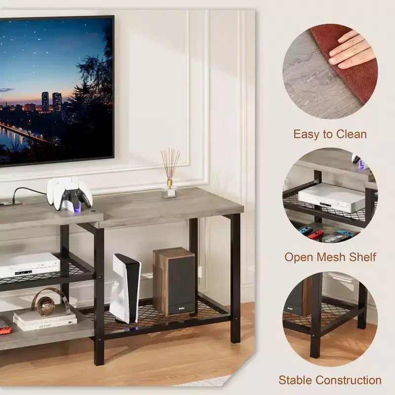 Mueble para TV TROPOW con luces LED para TV de 55/65/75 pulgadas, centro de entretenimiento grande de 170 cm con tomas de corriente, consola multimedia para sala de estar