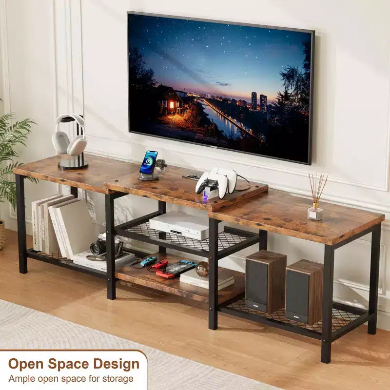 Mueble para TV TROPOW con luces LED para TV de 55/65/75 pulgadas, centro de entretenimiento grande de 170 cm con tomas de corriente, consola multimedia para sala de estar