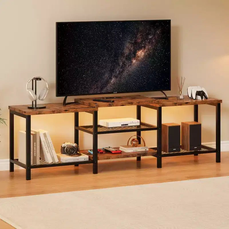 Mueble para TV TROPOW con luces LED para TV de 55/65/75 pulgadas, centro de entretenimiento grande de 170 cm con tomas de corriente, consola multimedia para sala de estar