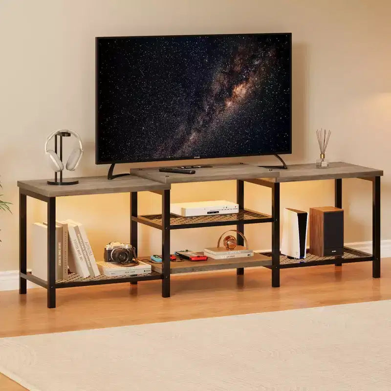 Mueble para TV TROPOW con luces LED para TV de 55/65/75 pulgadas, centro de entretenimiento grande de 170 cm con tomas de corriente, consola multimedia para sala de estar