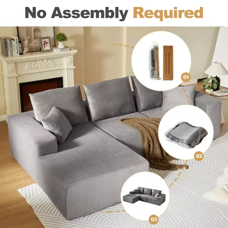 Sofá modular Whisen con chaise longue, sofá tipo nube en forma de L, no requiere montaje