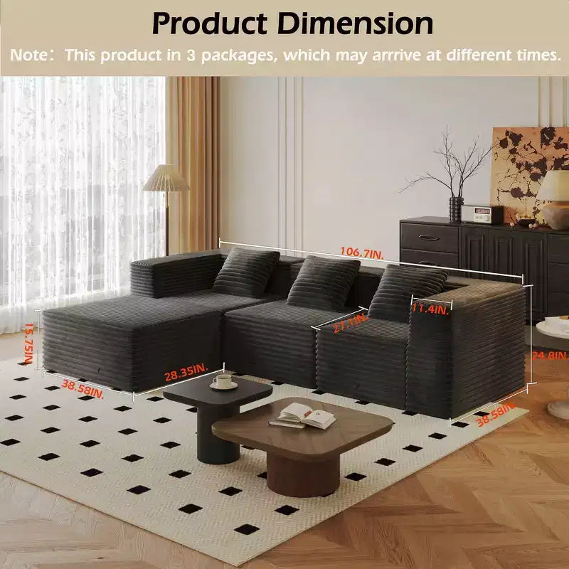 Sofá modular Whisen con chaise longue, sofá tipo nube en forma de L, no requiere montaje