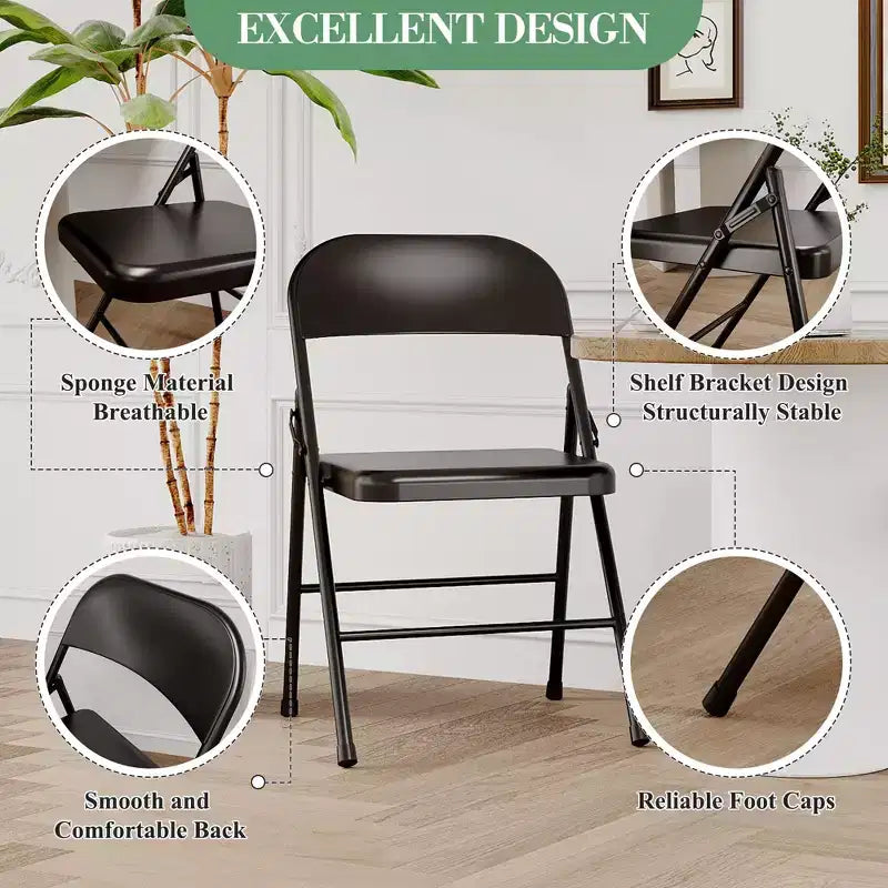 Sillas Plegables Paquete de 4 - Sillas de Camping de Alta Resistencia con Capacidad de 158 kg, Asiento Acolchado y Respaldo para Uso en Interiores/Exteriores