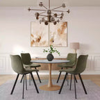 Mesa de comedor redonda LeisureMod Bristol 40 con tablero de piedra sinterizada y base de pedestal de acero y madera natural para cocina y comedor modernos