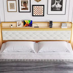Base de cama CuisinSmart con 2 cajones de almacenaje, base de cama LED con cabecero de almacenaje de 2 niveles y estación de carga, base de cama de plataforma de metal