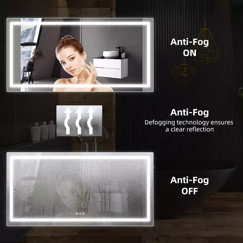 Espejo de baño LED, espejo grande antivaho con 3 temperaturas de color, espejo de pared inteligente regulable, espejo de maquillaje moderno con control táctil
