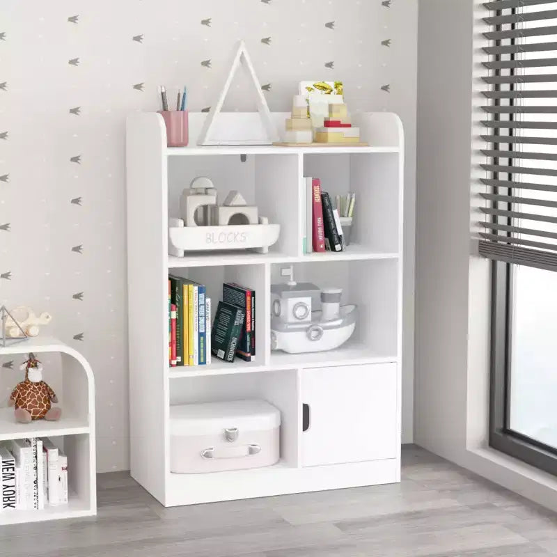 Estantería infantil, librería con 6 compartimentos, estanterías independientes y organizador de cubos, para dormitorio, sala de estar, oficina, armario, escuela, en blanco