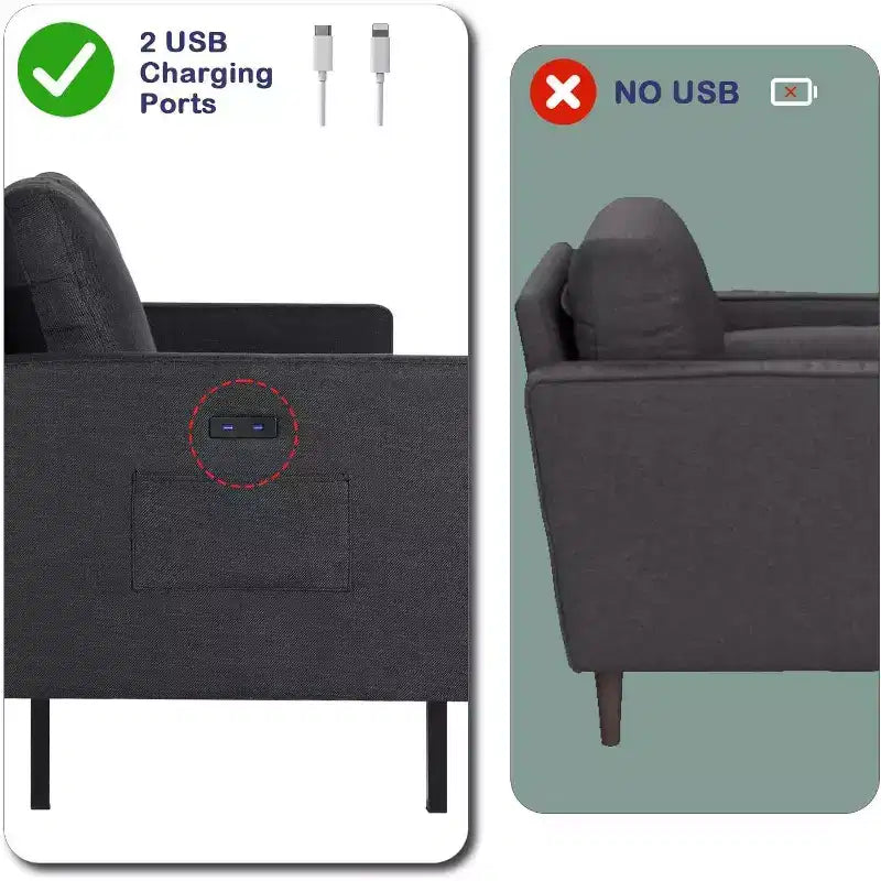 TYBOATLE Juego de Muebles de Sala de Estar de 3 Piezas con USB, Sofá Moderno de 3 Plazas, Sofá de Dos Plazas y Sillón para Espacios Pequeños