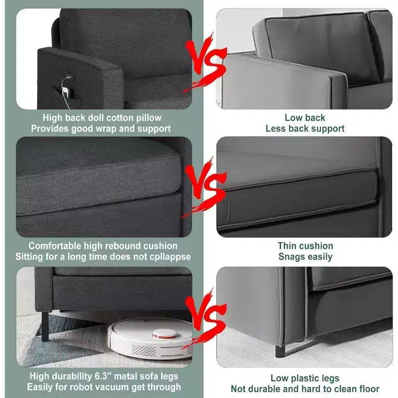 TYBOATLE Juego de Muebles de Sala de Estar de 3 Piezas con USB, Sofá Moderno de 3 Plazas, Sofá de Dos Plazas y Sillón para Espacios Pequeños