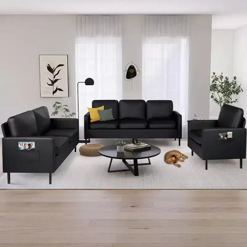 TYBOATLE Juego de Muebles de Sala de Estar de 3 Piezas con USB, Sofá Moderno de 3 Plazas, Sofá de Dos Plazas y Sillón para Espacios Pequeños