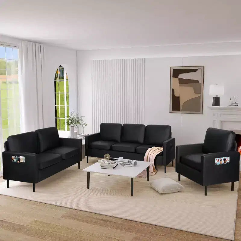 TYBOATLE Juego de Muebles de Sala de Estar de 3 Piezas con USB, Sofá Moderno de 3 Plazas, Sofá de Dos Plazas y Sillón para Espacios Pequeños