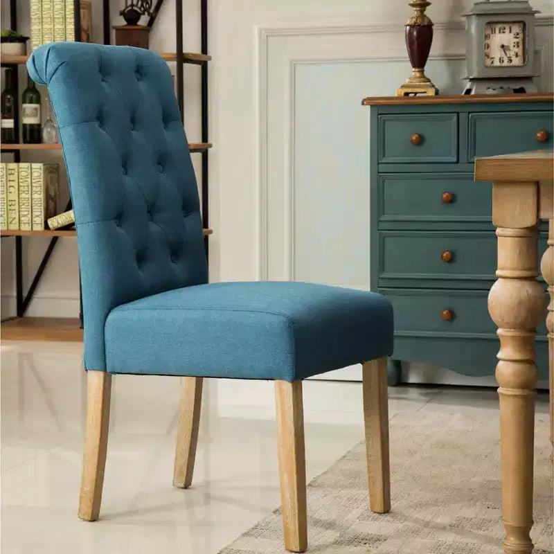Sillas de comedor Okak modernas de madera maciza con respaldo capitoné, juego de 2, sillas auxiliares de cocina tapizadas con patas de madera natural para sala de estar