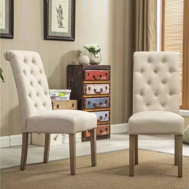 Sillas de comedor Okak modernas de madera maciza con respaldo capitoné, juego de 2, sillas auxiliares de cocina tapizadas con patas de madera natural para sala de estar