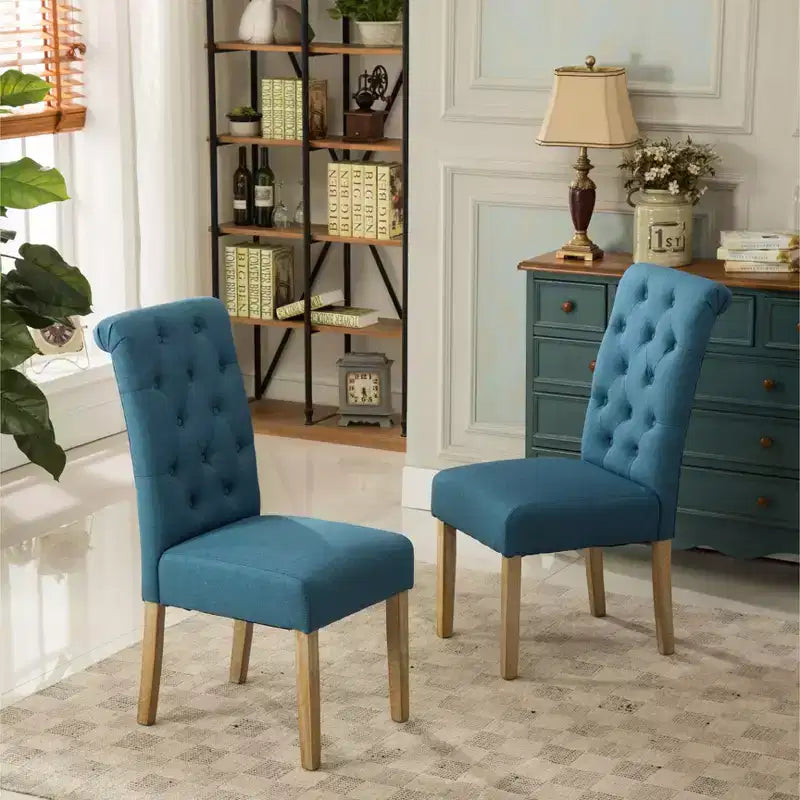 Sillas de comedor Okak modernas de madera maciza con respaldo capitoné, juego de 2, sillas auxiliares de cocina tapizadas con patas de madera natural para sala de estar