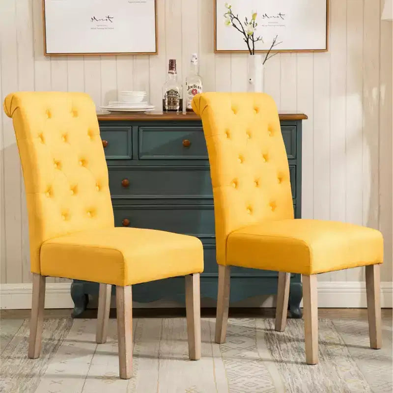 Sillas de comedor Okak modernas de madera maciza con respaldo capitoné, juego de 2, sillas auxiliares de cocina tapizadas con patas de madera natural para sala de estar