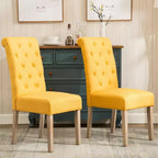 Sillas de comedor Okak modernas de madera maciza con respaldo capitoné, juego de 2, sillas auxiliares de cocina tapizadas con patas de madera natural para sala de estar