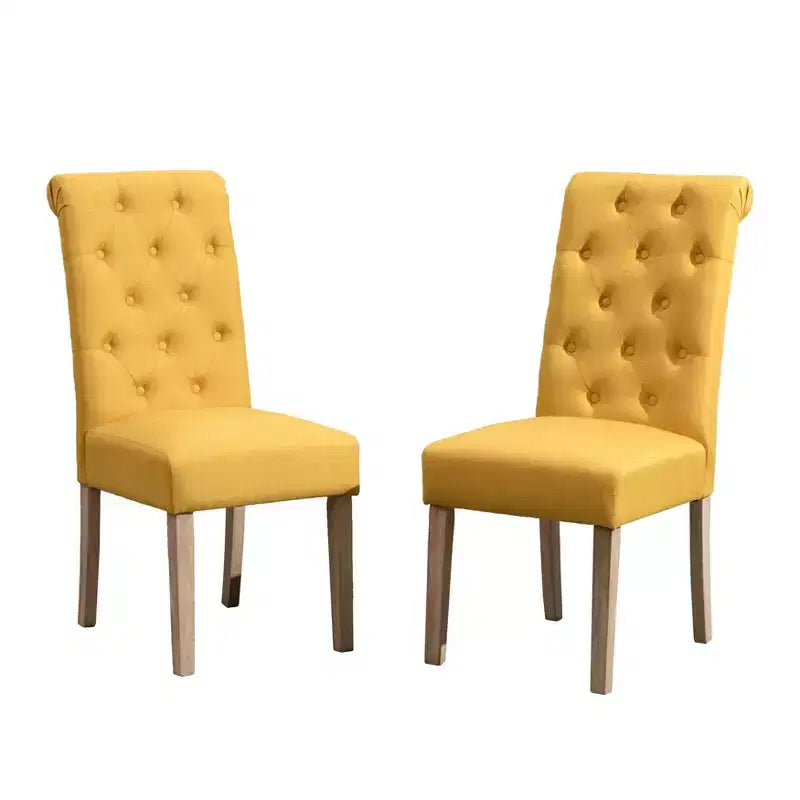 Sillas de comedor Okak modernas de madera maciza con respaldo capitoné, juego de 2, sillas auxiliares de cocina tapizadas con patas de madera natural para sala de estar