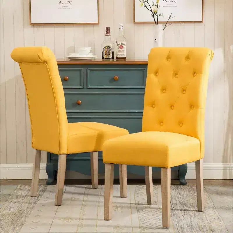 Sillas de comedor Okak modernas de madera maciza con respaldo capitoné, juego de 2, sillas auxiliares de cocina tapizadas con patas de madera natural para sala de estar