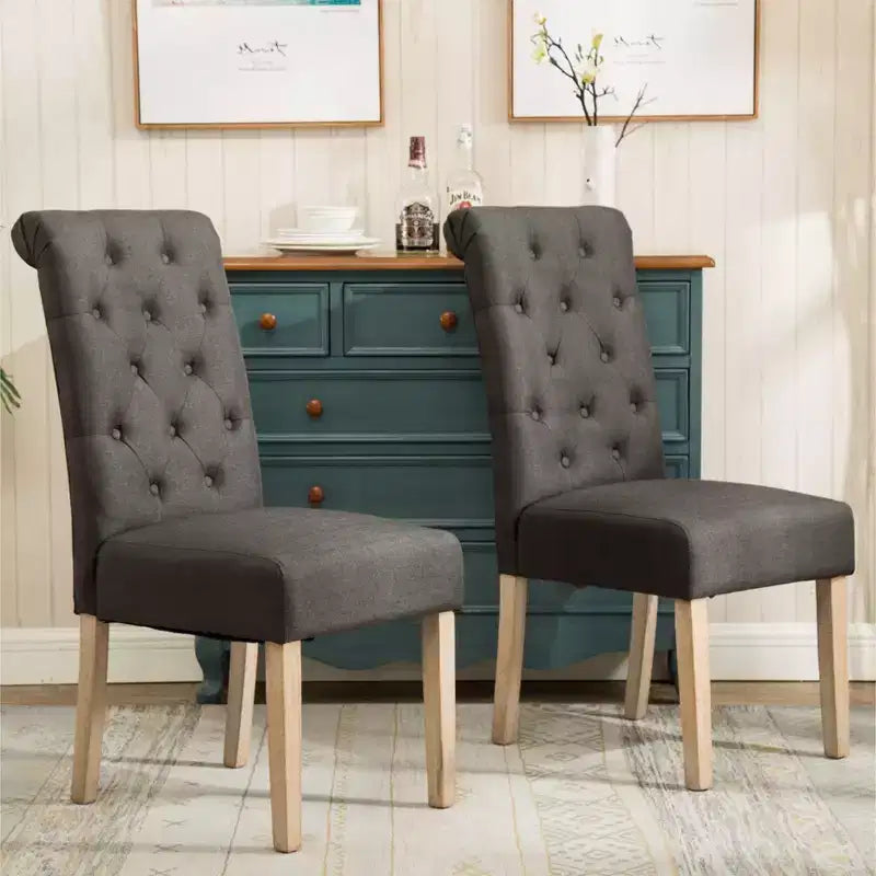 Sillas de comedor Okak modernas de madera maciza con respaldo capitoné, juego de 2, sillas auxiliares de cocina tapizadas con patas de madera natural para sala de estar