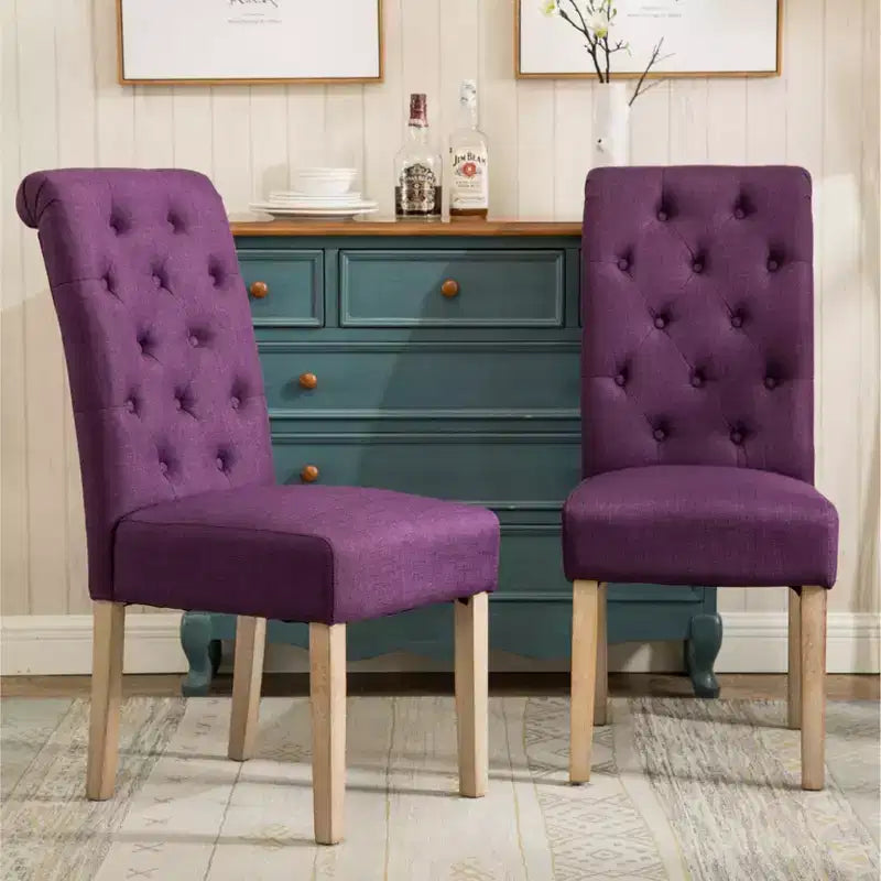 Sillas de comedor Okak modernas de madera maciza con respaldo capitoné, juego de 2, sillas auxiliares de cocina tapizadas con patas de madera natural para sala de estar