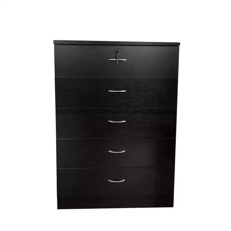 Cómoda moderna Okak Sleek de 5 cajones con rieles metálicos silenciosos y cerradura superior de metal para ropa