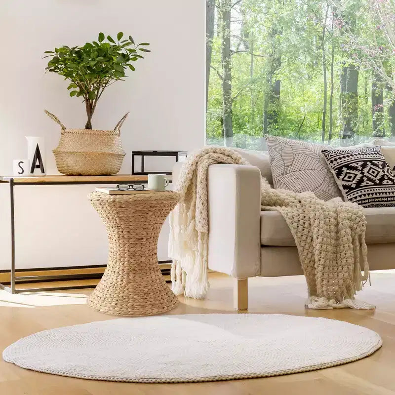 Mesa auxiliar de reloj de arena Casafield - Natural, mesa auxiliar de jacinto de agua, mesa auxiliar de mimbre bohemio trenzado para sala de estar, dormitorio, recibidor