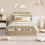 Estructura de cama individual, camas de madera con cabecero de almacenamiento y pie de cama elevado para niños, cama de plataforma baja de suelo para dormitorio, sin necesidad de somier