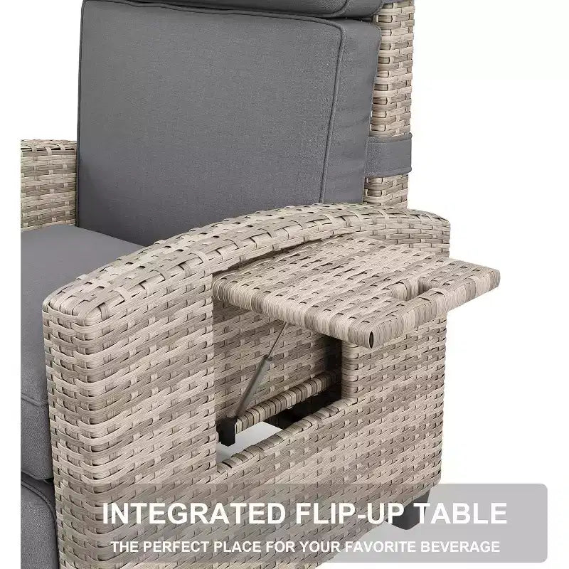 Tumbona reclinable para exteriores, tumbona de ratán para patio con bomba de aire, respaldo y reposapiés ajustables, reclinación de 150 grados, tumbona de mimbre para patio, gris
