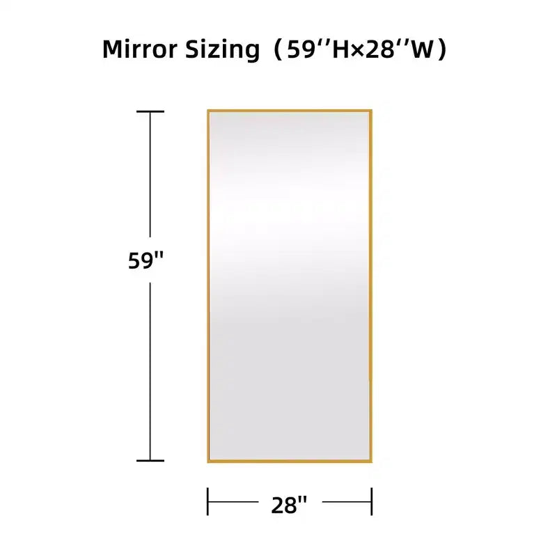 PexFix 59x28 Espejo de cuerpo entero rectangular de ángulo recto con borde fino de aluminio y soporte