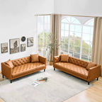Sofá de cuero moderno de mediados de siglo 81, sofá de 3 plazas con botones capitoné, con asientos profundos y 2 almohadas, para sala de estar