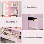 Tocador de maquillaje de 61 pulgadas con espejo y luces, tocador con 8 cajones de almacenamiento amplios y 3 modos de iluminación con brillo ajustable para dormitorio